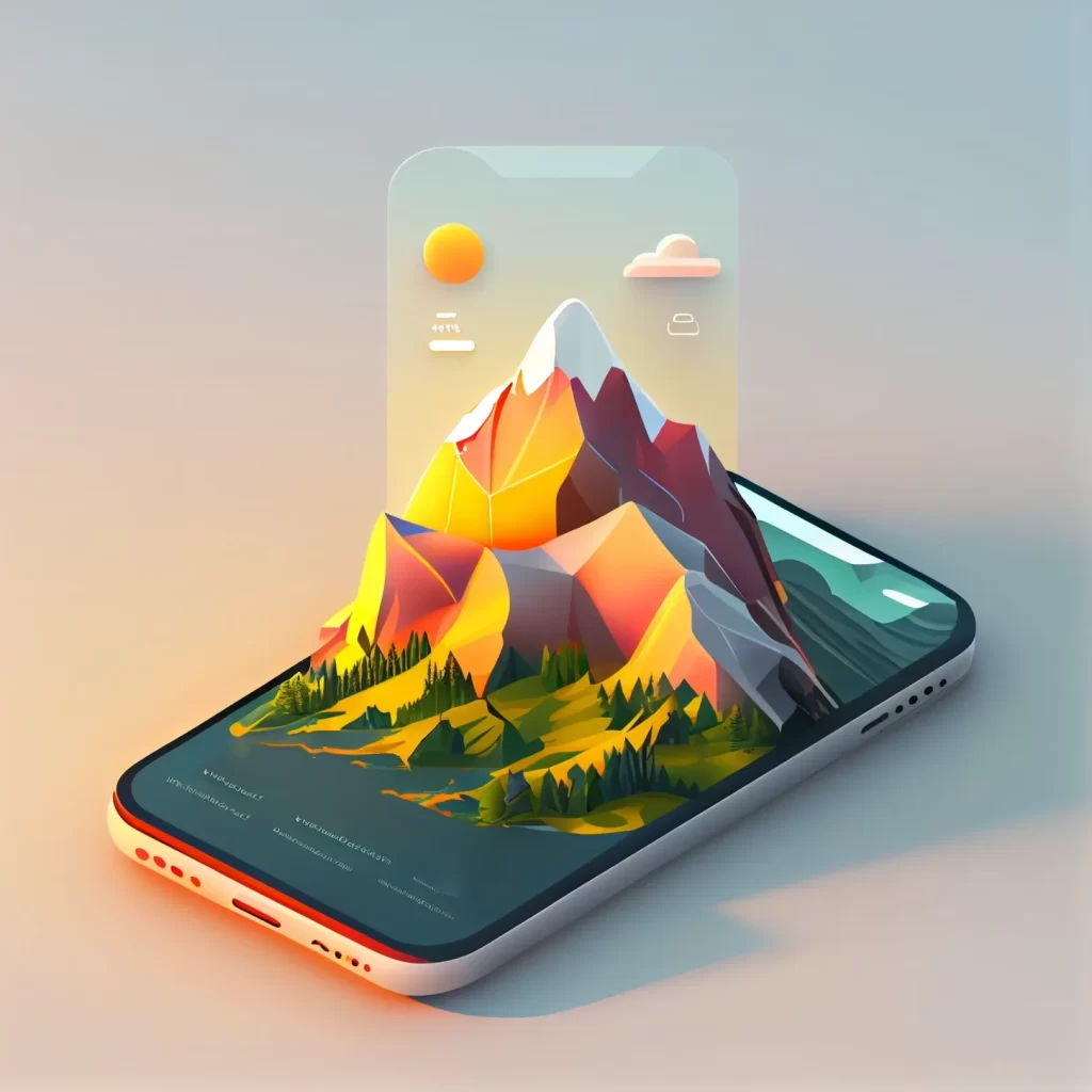 Isometric iPhone Mockup with Mountains
